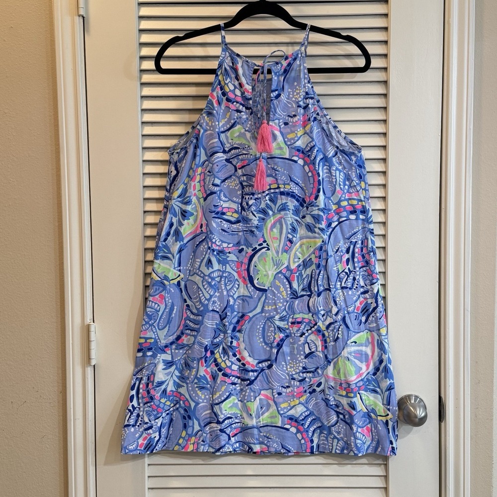 Lilly Pulitzer Margot Swing Dress Blue Peri Pinch Pinch Tassel Halter Medium